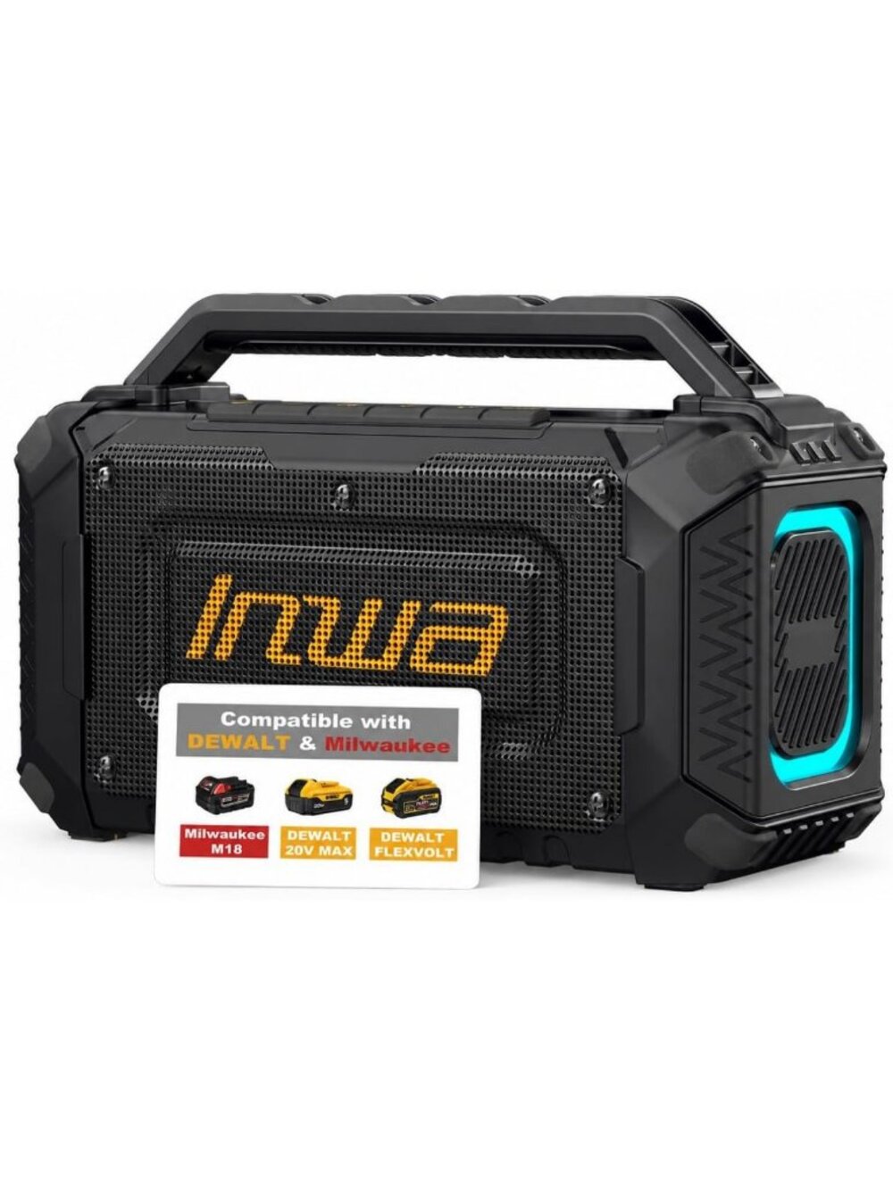 Inwa 60W Jobsite Bluetooth Speaker, DeWalt & Milwaukee Battery Compatible